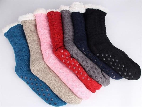 3D Stripes Winter Long Bulk Slipper Socks Women AntiSlipper Warm Fleece Ankle Lined Non-Slip Chunky Christmas Cashmere Socks