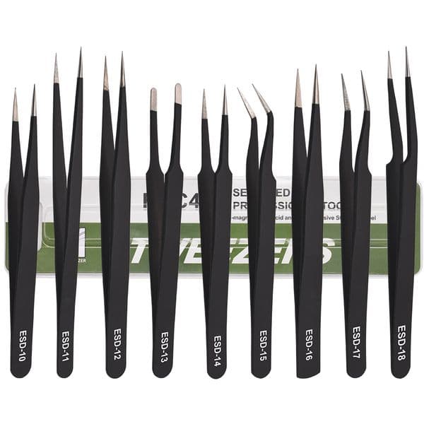 Green Tweezers Metal ESD- 10 11 12 13 14 15 16 17 18 Black Tweezers Forceps Nipper DIY Repair Tool