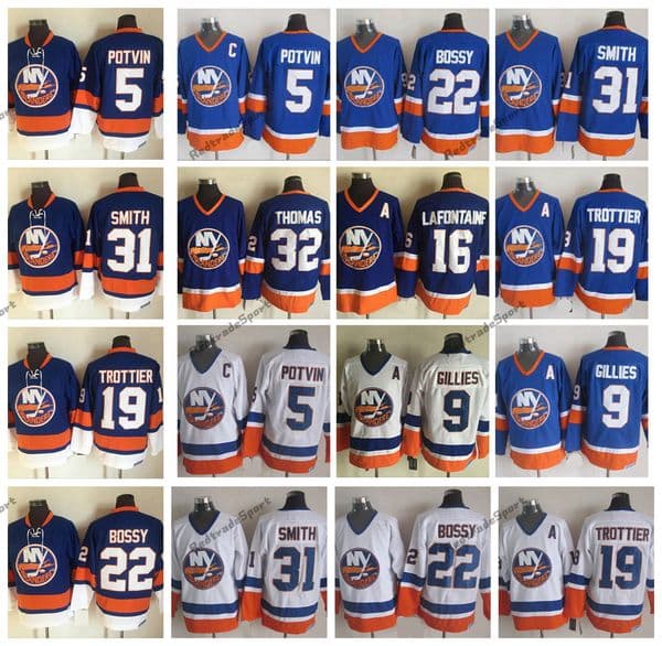 Vintage Hockey Jerseys 31 Billy Smith 5 Denis Potvin 22 Mike Bossy 19 Rocky Trottier Clark Gillies Steve Thomas Jersey Pat LaFontaine Classic Mens