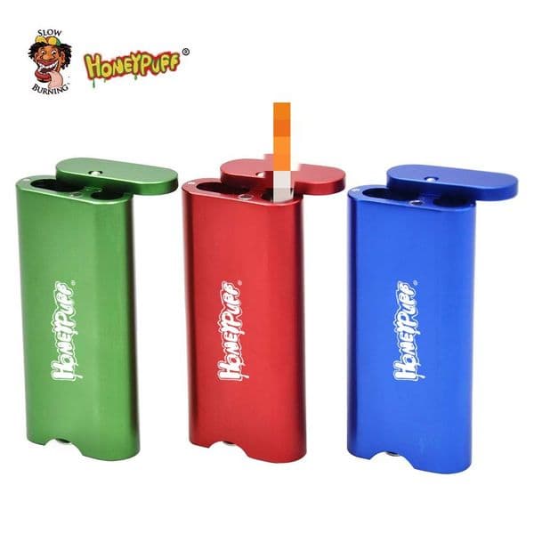 Honeypuff Aluminum Automatic Ejection Dugout Aluminum Case With Little Smoking Pipe Ceramic One Hitter Portable Tobacco Storage Case