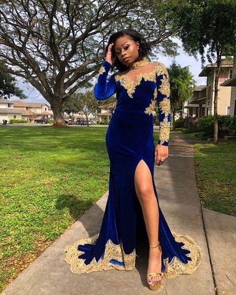Setwell High Neck Mermaid Evening Dresses Long Sleeves Lace Appliques Front Split Floor Length Prom Party Gowns