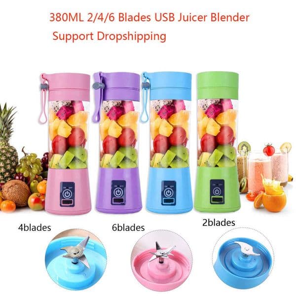 380 Portable Blender Juicer Cup 4 Blades USB Electric Automatic Smoothie Vegetable Fruit Lemon Citrus Orange Juice Maker Cup Squeezer