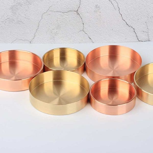 decor Brass Red Copper Vintage Round Metal Storage Tray Diameter 10cm 14cm For Ornament Cosmetics