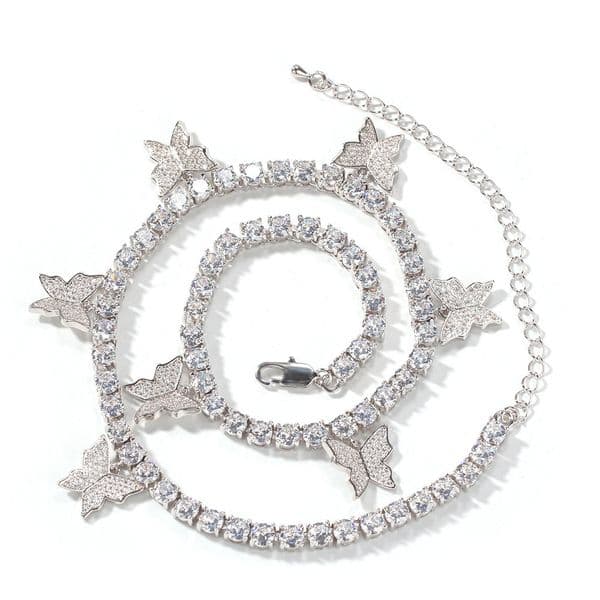 Butterfly Necklace 14K Gold Plated Iced Out Tennis Chain Choker Necklaces Cubic zircon Hip Hop Bling Jewelry Mens Charm