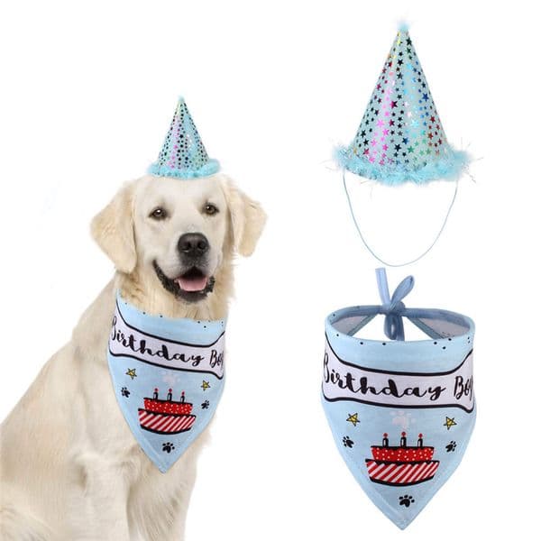 Pet Cat Dog Happy Birthday Headwear Hat Saliva Towel Bib Party Costume Pet Birthday Celebration Suit Clothes
