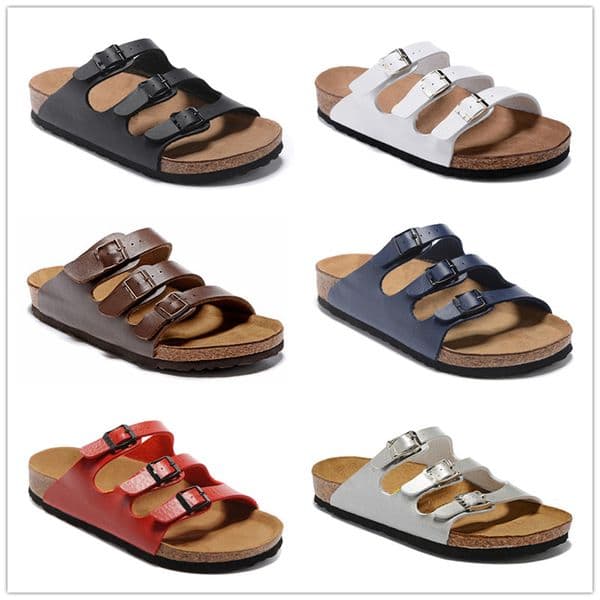 Florida Leather Women Cork slippers designer Beach sandal luxury flip flops Rubber Sandals Summer Fashion Scuffs Slippers Indoor Large size 34-47