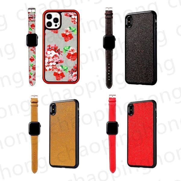 Luxury 2-Pieces Set Watch Bands Phone cases For apple Series 7 Strap SE 6 5 4 3 2 WatchBand 40mm 44mm 38mm 42mm 41mm 45mm Link Chain Leather Bracelet Women And Men Gifts