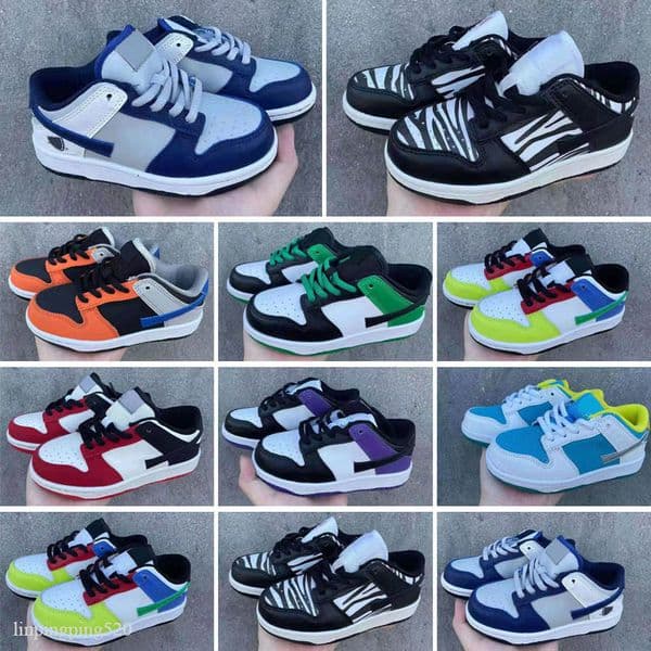 Elastic belt low top board shoes Barb dark brown blue white Walking Outdoor Trainers size22-35 Kids boy girls AJS 1 sneakers