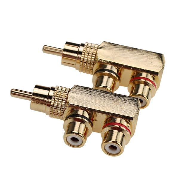 Gold Plated Converter RCA Male to 2RCA Female AV Audio Video F-Splitter Plug Adapter Extender Connector