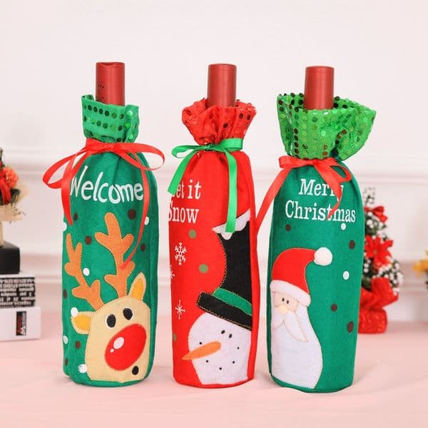 Christmas Red Wine Bottle Cover Beer Champagne Bottles Covers Xmas Festival Party Table Decorations Santa Claus Snowman Elk Decor JY0615