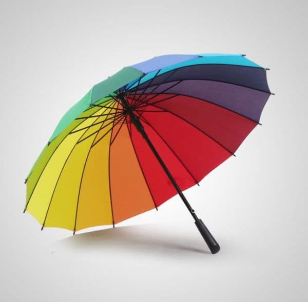 Rainbow Umbrella Long Handle 16K Straight Windproof Colorful Pongee Umbrellas Women Men Sunny Rainy SN2923