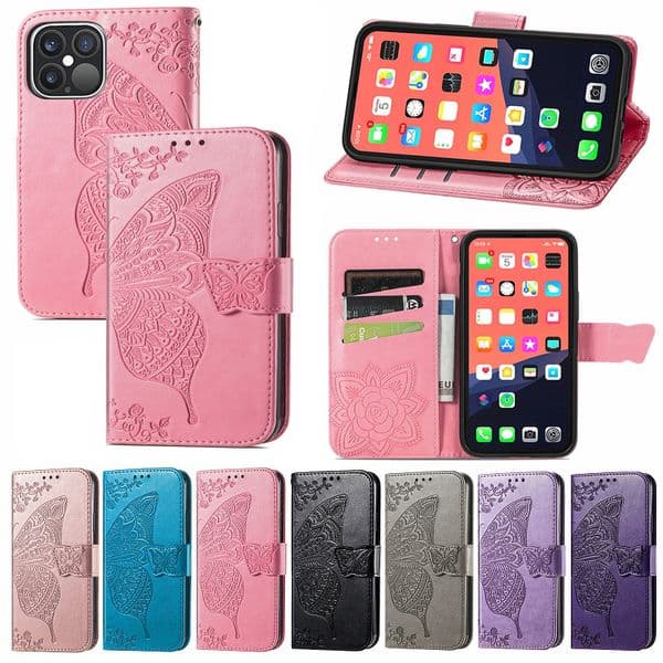 PU Leather Wallet Phone Cases Embossed Butterfly Flower Premium Kickstand with Card Slot and stand Protective Cover For Iphone 11/12 13 6/7/8 Pro Max XR XS Flip case