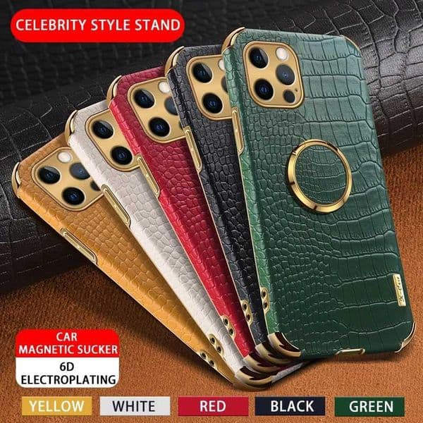 Luxury Business Leather Crocodile Texture Phone Case With Magnetic Ring Bracket For iPhone cases 17 17Air 16 16E 15 pro max 14 plus 13 12 mini 11 Pro Max protective cases