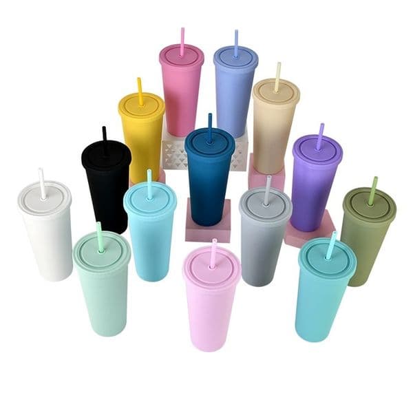 14 color 22OZ mug plastic Coffee Cups Double Wall Water Bottle Car Mugs Outdoor Portable Sports cup Drinkware with straw 60pcs T2I51692