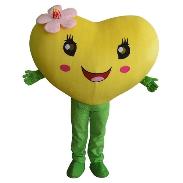 Halloween Yellow Heart Mascot Costume High Quality Cartoon Plush Anime theme character Adult Size Christmas Carnival Birthday Party Fancy Outfit