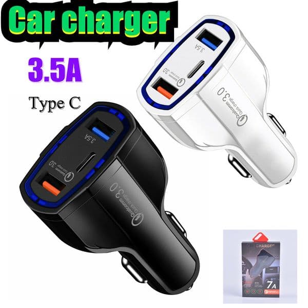 Type C Fast Car Charger Dual USB Ports + QC 3.0 Fast Charging 35W 7A Quick PD Chargers Car Adapter For Moblie Phone iPad