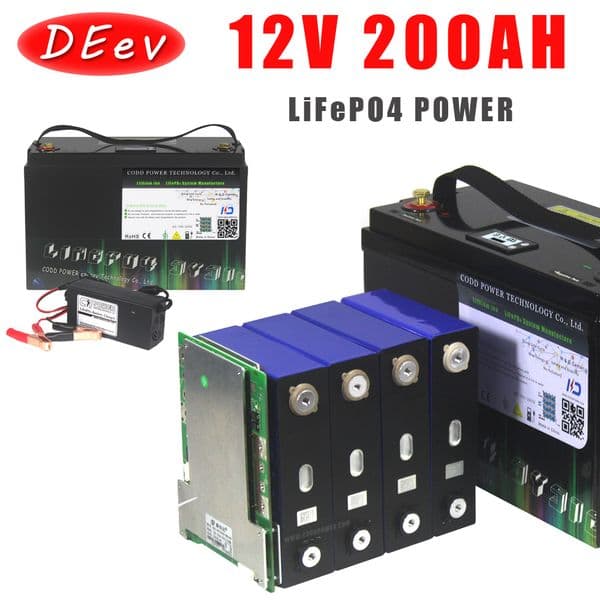 12V 200AH LiFePO4 Rechargeable Battery Built-in 200A BMS 12.8V RV Storage Solar Wind Power Yacht Boat Motor 14.6V 10A Charger