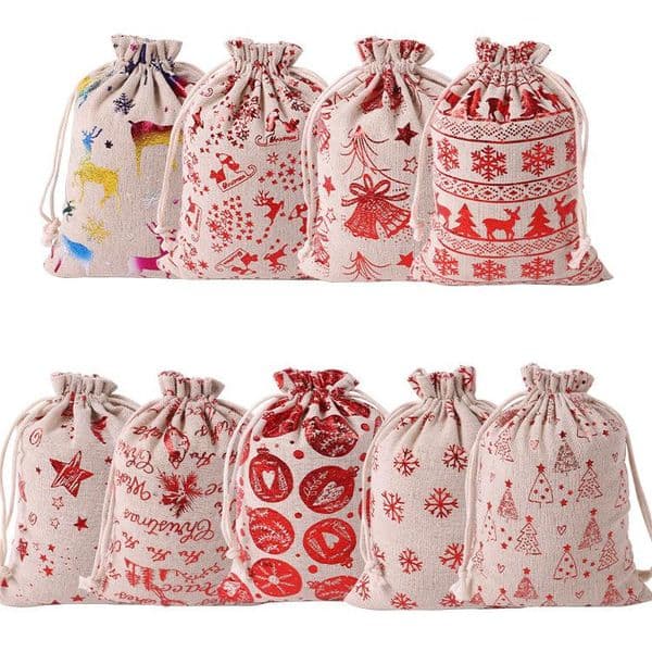 2021 new Gifts Drawstring Canvas Santa Sacks Christmas Small Canvas Monogrammable Santa Claus Drawstring Bag with Reindeers