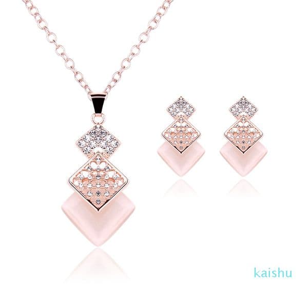 Pink Jewelry Gold Plated Necklace Set Fashion Square Diamond Wedding Bridal Costume Jewelry Sets Party Ruby Jewelrys