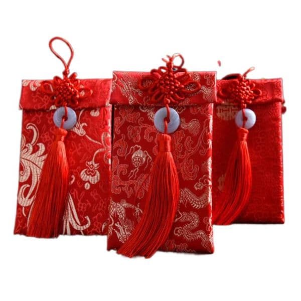 100Pcs Chinese Red Tassel Knot Lucky Money Bag Brocade Wedding Party Money Jewelry Pocket Cloth Storage Gift Bags