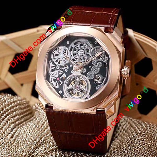 Fashion 4 Style Octo Finissimo Tourbillon 102719 Skeleton Automatic Mens Watch Rose Gold Rubber Strap High Quality Gent New Watches