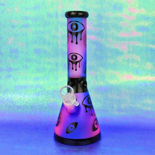 10 inch Pink Purple Hookah Trippy Glass Water Bongs Striaght Pipes Baker Bong with Ice Bubbler 18.8 mm Downstem 14.4 Bowl purple