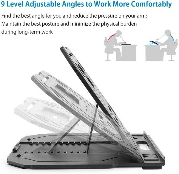 Drawing Tablet Stand, Laptop Stand, Foldable Stand for Pen Tablet Display, 9 Levels Adjustable Angles Heat Dissipation Design, for 12-17 inch Drawing Tablet