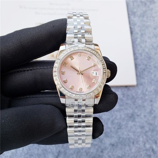 Hot Selling Styles Pink Dial watch Diamond bezel Women Stainless Watches Automatic Mechanical watch 31mm