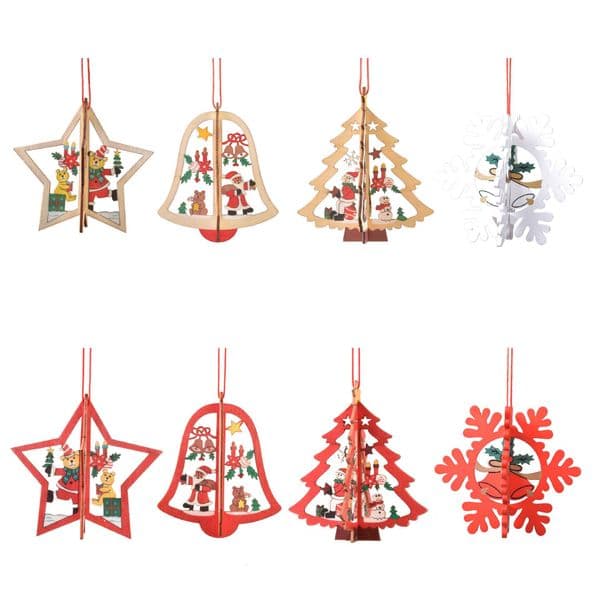2021 NEW Christmas Decorations Tree Pendants Wooden Cut Santa Claus Snow Stars Ring Bells Deer Heart Delicate Festival Gift Trees Ornaments
