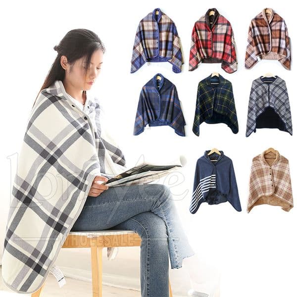 Wearable Blanket Soft Warm Cozy Fleece Shawls Flannel Throw Blankets Button Closure Grid Stripe Lattice Shawl Snuggle Throwing for Sofa YL0351