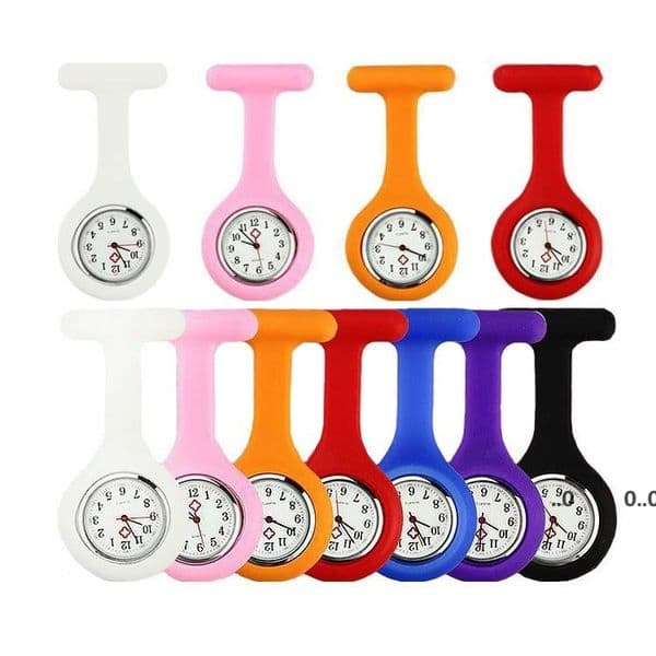 120pcs Promotion Christmas Gifts Colorful Brooch Fob Tunic Pocket Watch Silicone Cover Nurse Watches Party Favor RRE10566