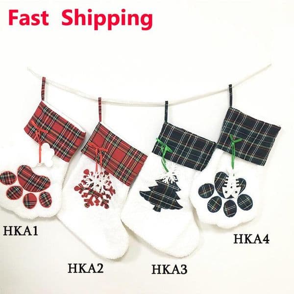 Christmas Stocking Cat Dog Paw Stockings Fluffy Santa Socks Snowflake Xmas Tree Decoration Festival Gift Bag