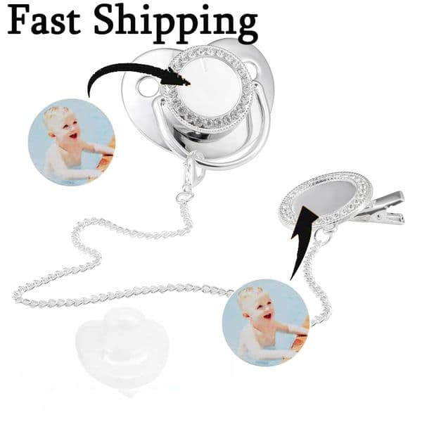 Bling Sublimation Pacifier with Clip Favor Baby Feeder Necklace DIY Photo Suck Pacifiers Party Brithday Gift