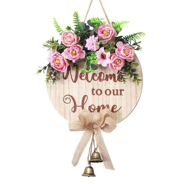 Christmas decorations country style artificial flowers handicraft bell door hangings Welcome Sign For home Decor