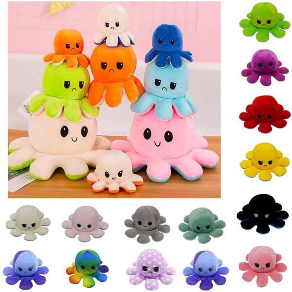 US Stock Party Cute Soft Reversible Octopu Stuffed Doll Kids Birthday Favor Gift Double-sided Flip Release Pressure Plush Toys