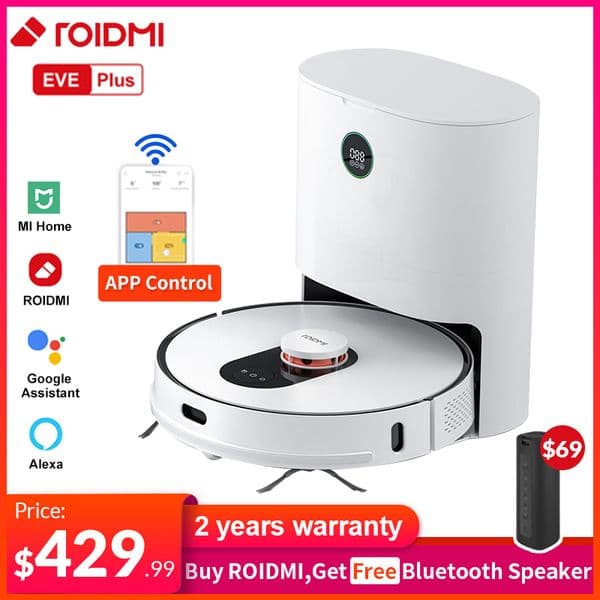 ROIDMI EVE Plus 2700Pa LDS Laser Navigation Robot Vacuum Mop Cleaner, APP Virtual Barriers and Zone Cleaning ,2cm Climbing,Multi-Layer Map