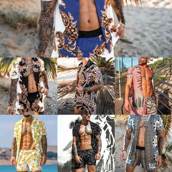 Men Fashion Hawaiian Sets Printing 2021 Summer Short Sleeve Button Shirt Beach Shorts Streetwear Casual Mens Suit 2 Pieces S-3XL X0610