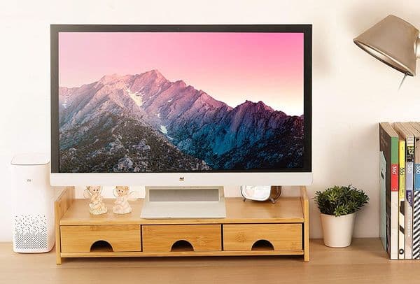 Monitor Stand Riser Desk Organizer-Bamboo 2 Tier Laptop Stand with Drawers, Adjustable Desktop Storage Organizer for TV,Computer, Printer(Basic)