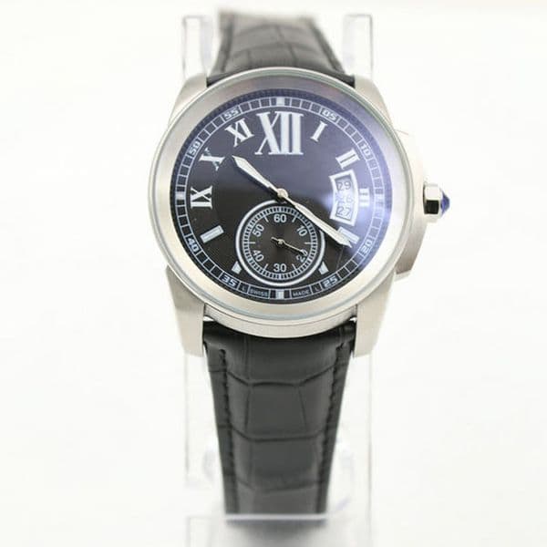 Fashion High Quailty Automatic Movement 40mm watch Calibre Black Dial Silver Stainless Steel Leather Men's Watches Casual Dress Wristwatch