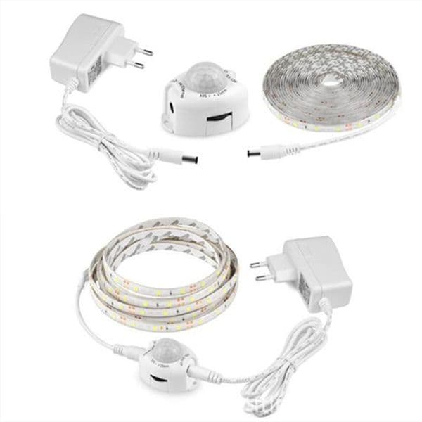 Wireless PIR Motion Sensor LED Strip Lights 12V Waterproof Auto on/off Closet Kitchen Cabinet LEDs Light lamp Tape 5M +Adapter