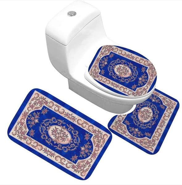 2026 New Bath Mat 3 Piece Set Classical Pattern Toilet Cover Foot Pad Non Slip Absorbent Bathroom Door Flannel Soft Bathr Rug Carpet Small cologne perfume Siz