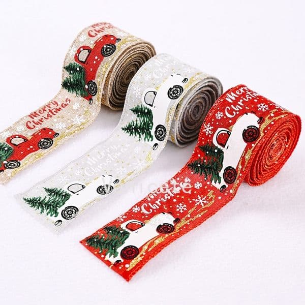 Christmas decorations a reel 5m color car printing silk ribbon Christmas Ribbon decoration T2I52470