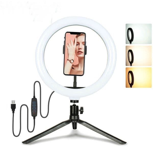 Lighting Ring Light 10"/26cm Selfie LED Desktop Ring Lamp With Tripod Stand Cell Phone Holder Remote for YouTube Video Conference