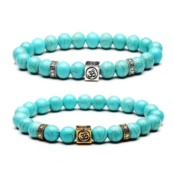 8MM Handmade Natural Turquoise Gemstone Beads Yoga Strands Bracelet Ancient Silver Gold Box Natural Stone Bracelets for women fashion jewelry Wholesale