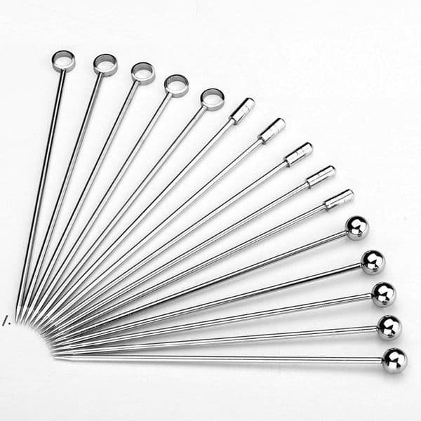 NewMetal Fruit Stick Stainless Steel Cocktail Pick Tools Reusable Silver Cocktails Drink Picks 4.3 Inches 11cm kitchen Bar Party Tool EWA65