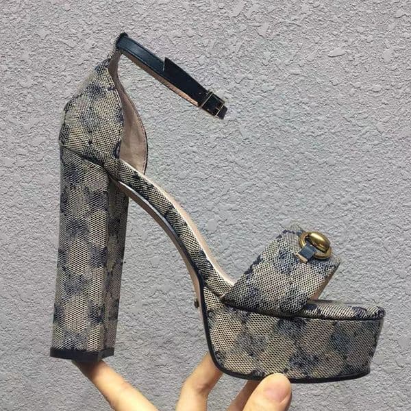heeled women sandals summer fashion designer printing denim shoe classic buckle chunky heel waterproof top quality sandal big size 13cm gg gucciis guccis F41T