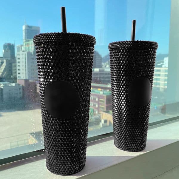 Durian Diamond Radiant Goddess Straw Coffee Cup Summer Holiday Cold Tumbler Black Home Dining Bar Product CG001