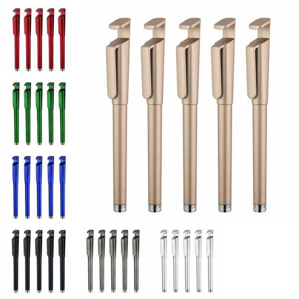 5 Pcs Multi-purpose Refillable Gel Pen Rollerball Pencil Phone Hoder/QR Code Advertising Customized LOGO Function 0.5mm Black Pens Kits
