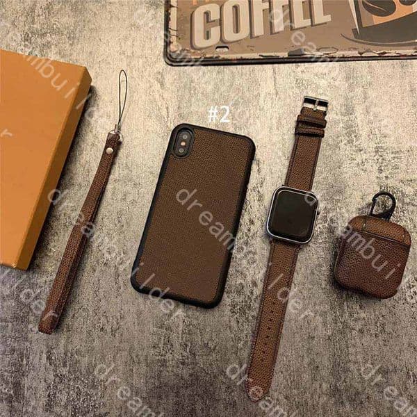 3-piece set fashion phone cases for iPhone 17 Pro Max 11 12 13 14 15 16Plus 17Pro 16Pro max X XS XR XSMAX PU leather earphone cover designer watchband watch straps Suit