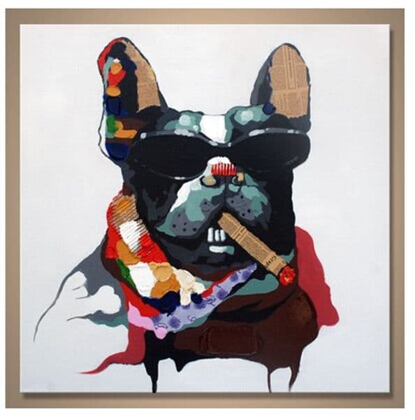 Hand Painted Famous Animal Oil Painting on Canvas Smart Cool Smoking Dogs Pet with Sun Glasses for Sofa Wall Decoration
